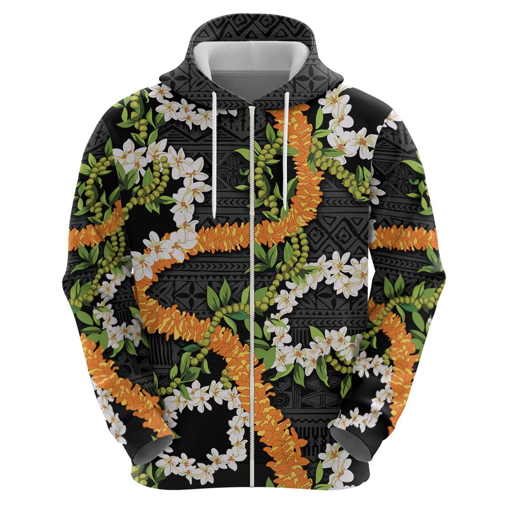 Aloha Festive Hawaii Hoodie Mokihana - Maile and Ilima on Black - Polynesian Pride