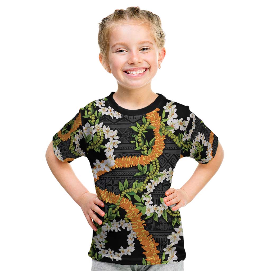 Aloha Festive Hawaii Kid T Shirt Mokihana - Maile and Ilima on Black - Polynesian Pride