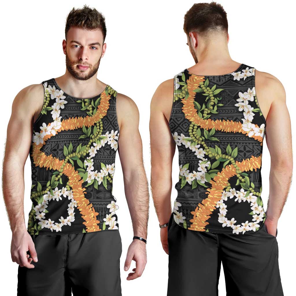 Aloha Festive Hawaii Men Tank Top Mokihana - Maile and Ilima on Black - Polynesian Pride