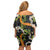 Aloha Festive Hawaii Off Shoulder Short Dress Mokihana - Maile and Ilima on Black - Polynesian Pride