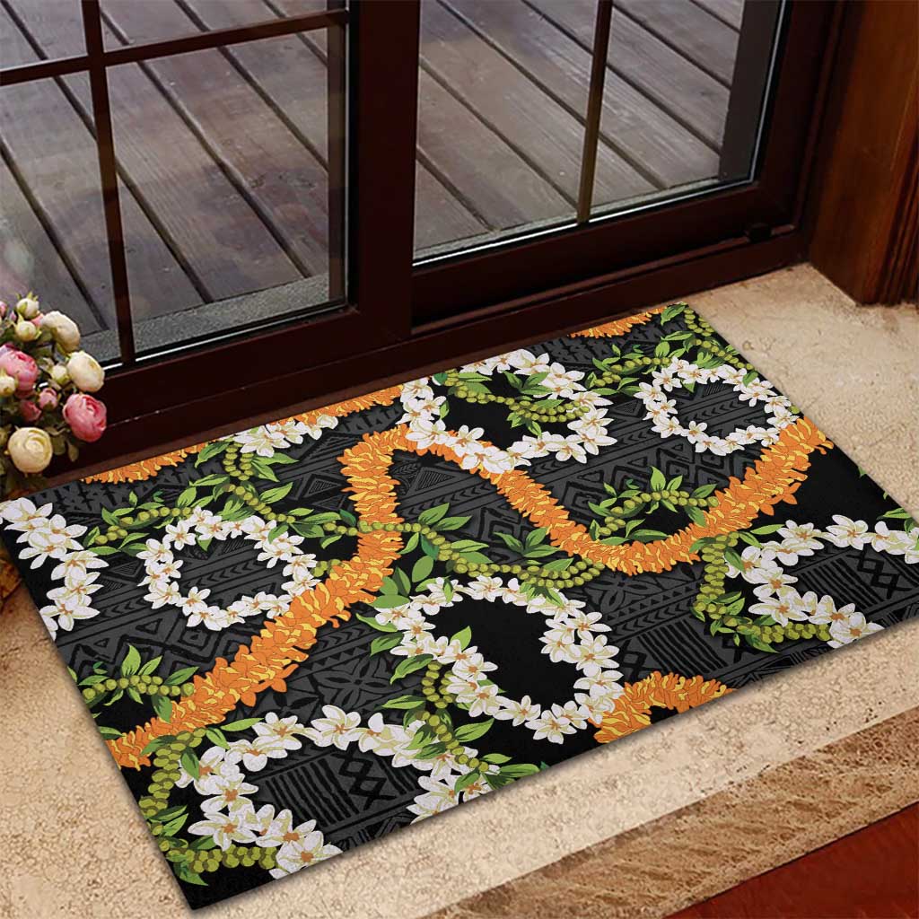 Aloha Festive Hawaii Rubber Doormat Mokihana - Maile and Ilima on Black - Polynesian Pride