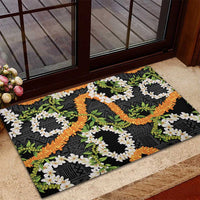 Aloha Festive Hawaii Rubber Doormat Mokihana - Maile and Ilima on Black - Polynesian Pride