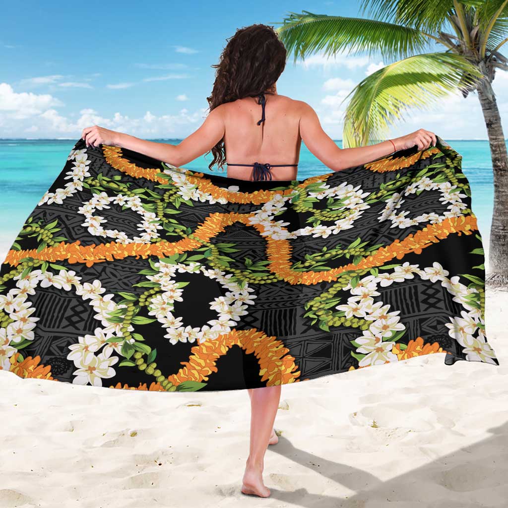 Aloha Festive Hawaii Sarong Mokihana - Maile and Ilima on Black - Polynesian Pride