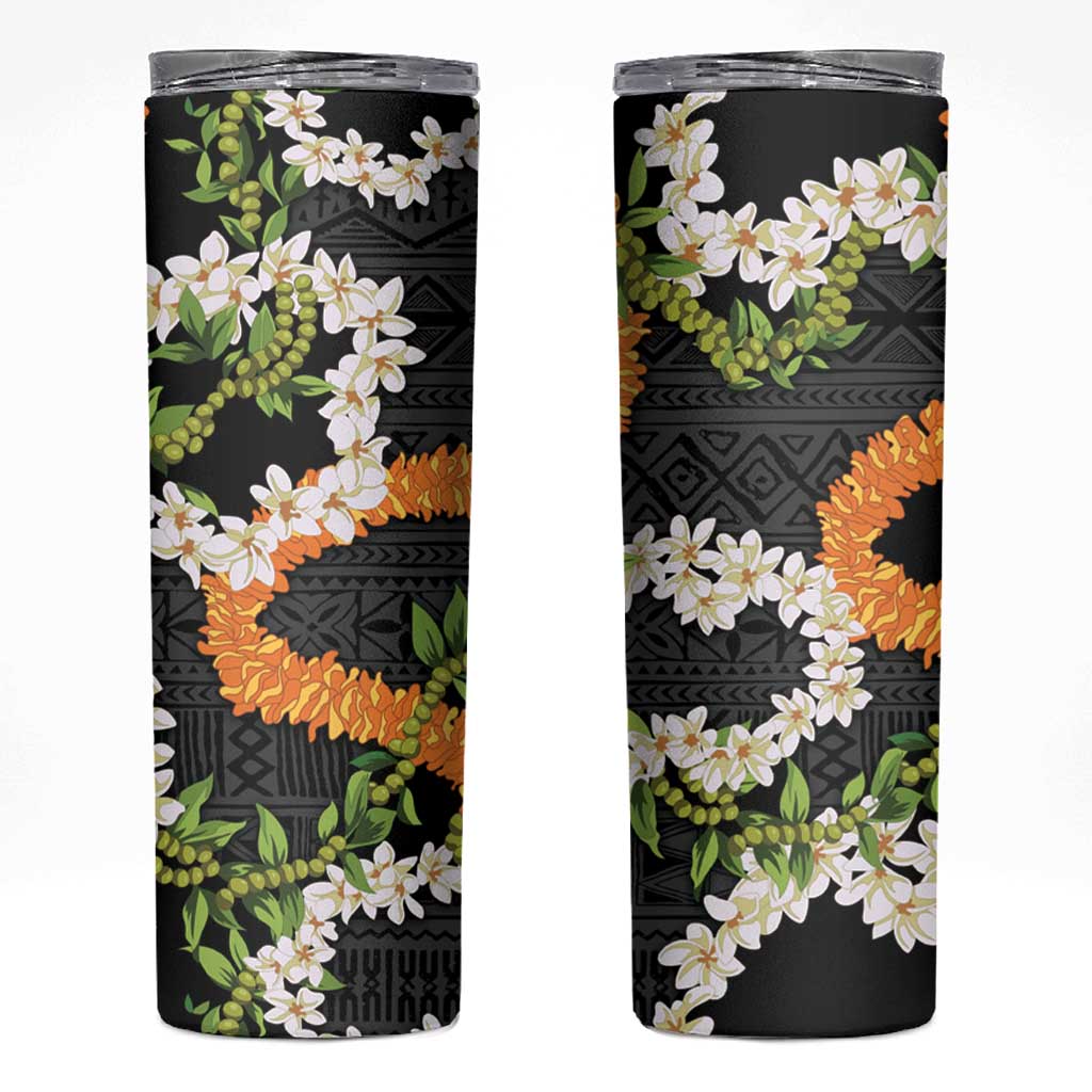 Aloha Festive Hawaii Skinny Tumbler Mokihana - Maile and Ilima on Black - Polynesian Pride