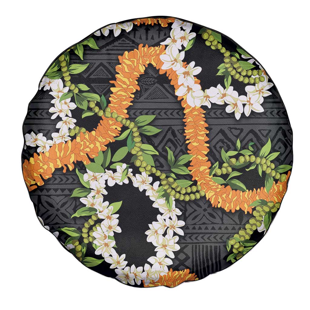 Aloha Festive Hawaii Spare Tire Cover Mokihana - Maile and Ilima on Black - Polynesian Pride