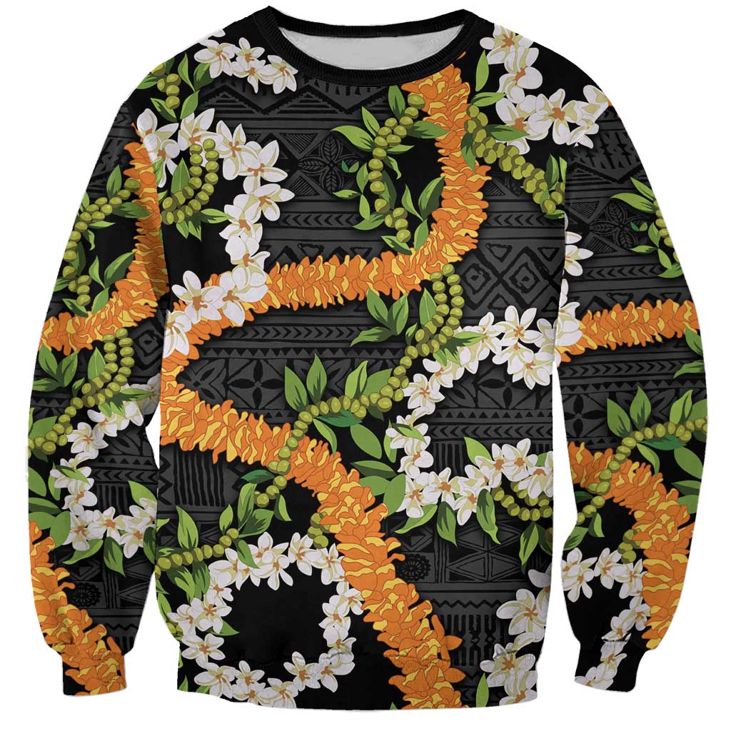 Aloha Festive Hawaii Sweatshirt Mokihana - Maile and Ilima on Black - Polynesian Pride