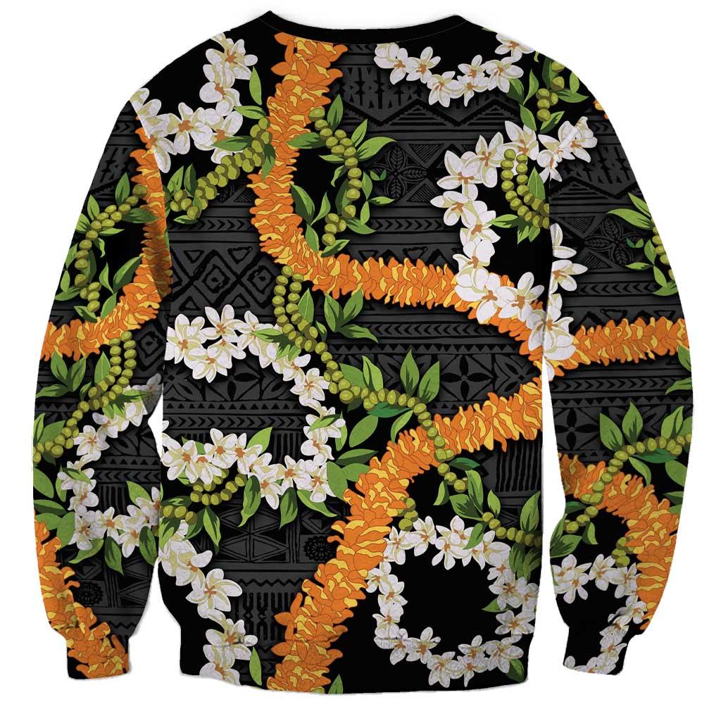 Aloha Festive Hawaii Sweatshirt Mokihana - Maile and Ilima on Black - Polynesian Pride