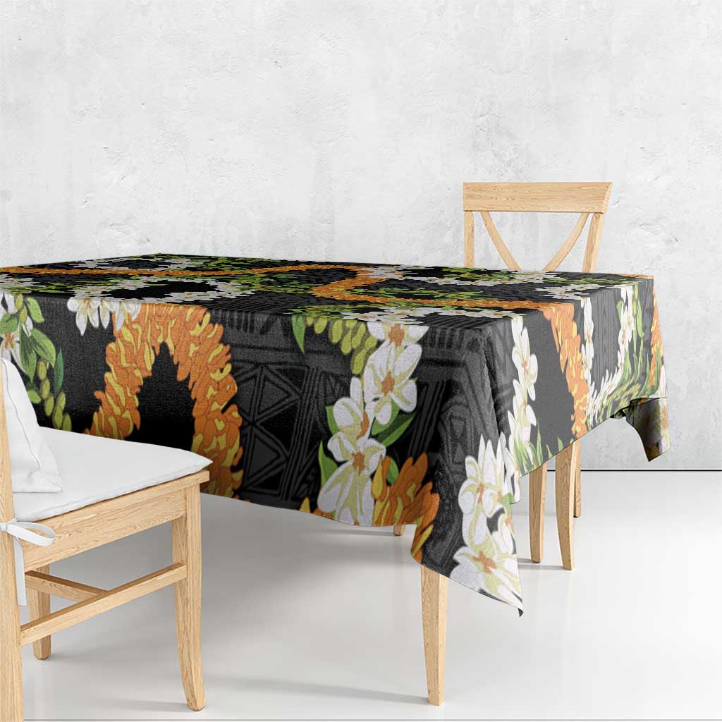 Aloha Festive Hawaii Tablecloth Mokihana - Maile and Ilima on Black - Polynesian Pride