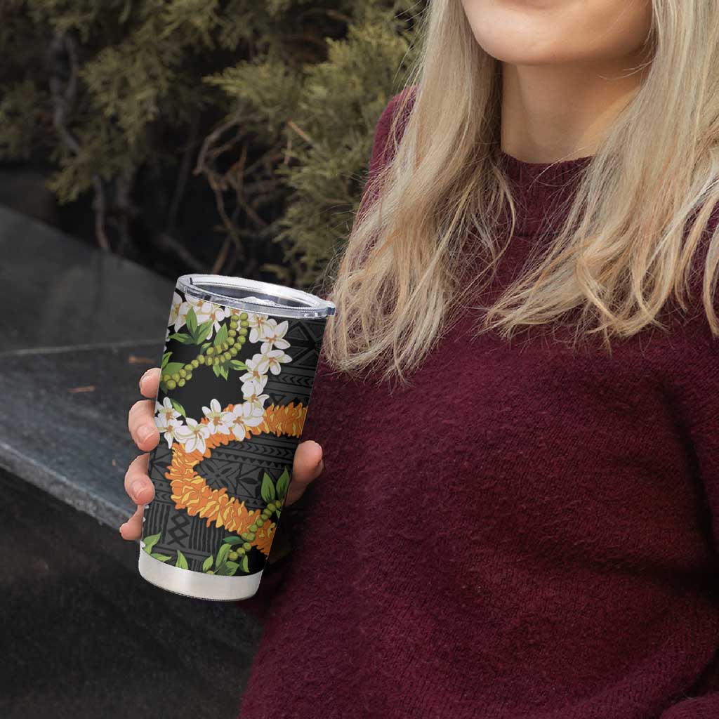 Aloha Festive Hawaii Tumbler Cup Mokihana - Maile and Ilima on Black - Polynesian Pride