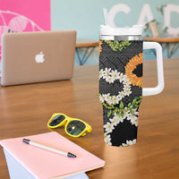 Aloha Festive Hawaii Tumbler With Handle Mokihana - Maile and Ilima on Black - Polynesian Pride
