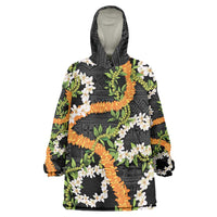 Aloha Festive Hawaii Wearable Blanket Hoodie Mokihana - Maile and Ilima on Black - Polynesian Pride
