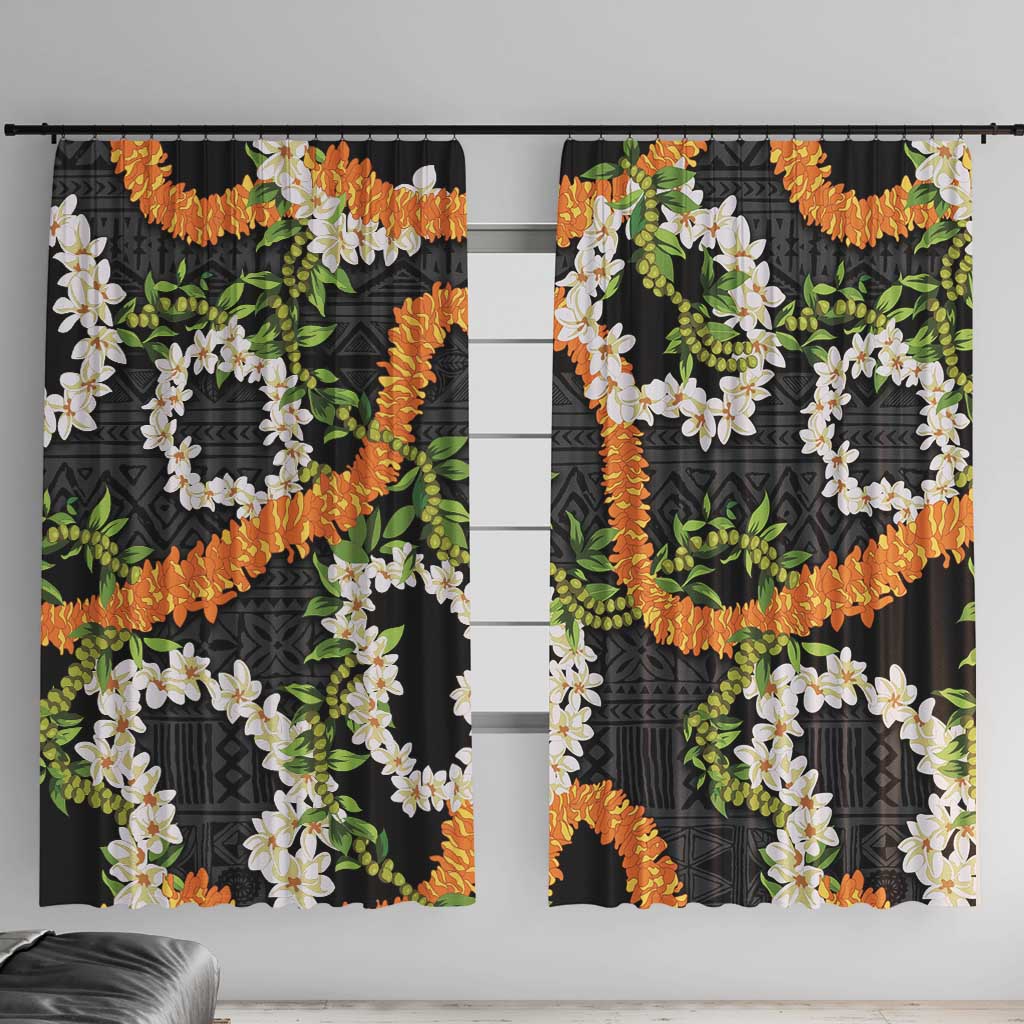 Aloha Festive Hawaii Window Curtain Mokihana - Maile and Ilima on Black - Polynesian Pride
