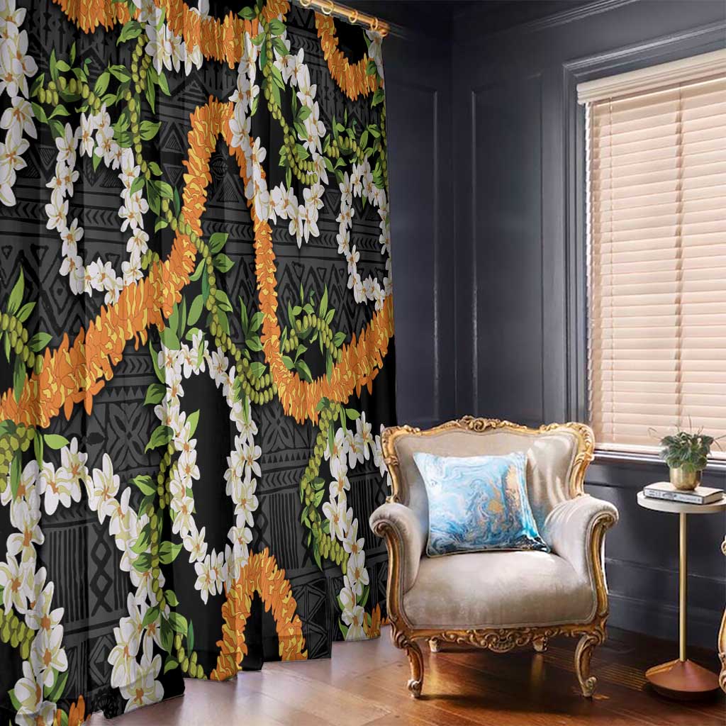 Aloha Festive Hawaii Window Curtain Mokihana - Maile and Ilima on Black - Polynesian Pride