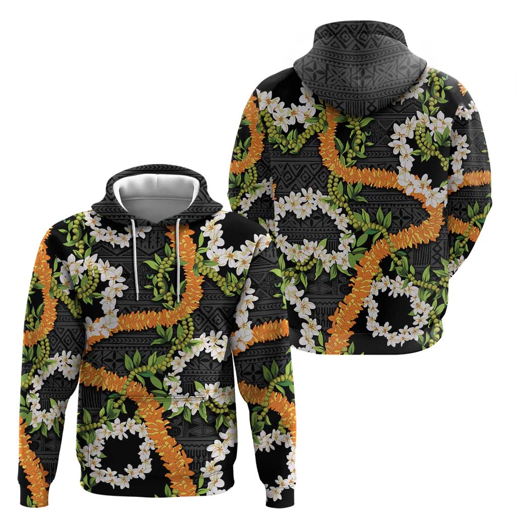Aloha Festive Hawaii Zip Hoodie Mokihana - Maile and Ilima on Black - Polynesian Pride