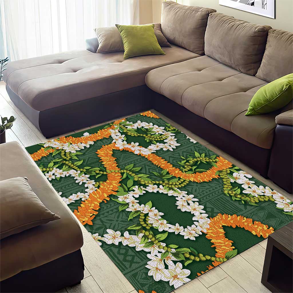 Aloha Festive Hawaii Area Rug Mokihana - Maile and Ilima on Forest Green - Polynesian Pride