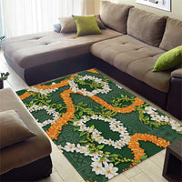 Aloha Festive Hawaii Area Rug Mokihana - Maile and Ilima on Forest Green - Polynesian Pride