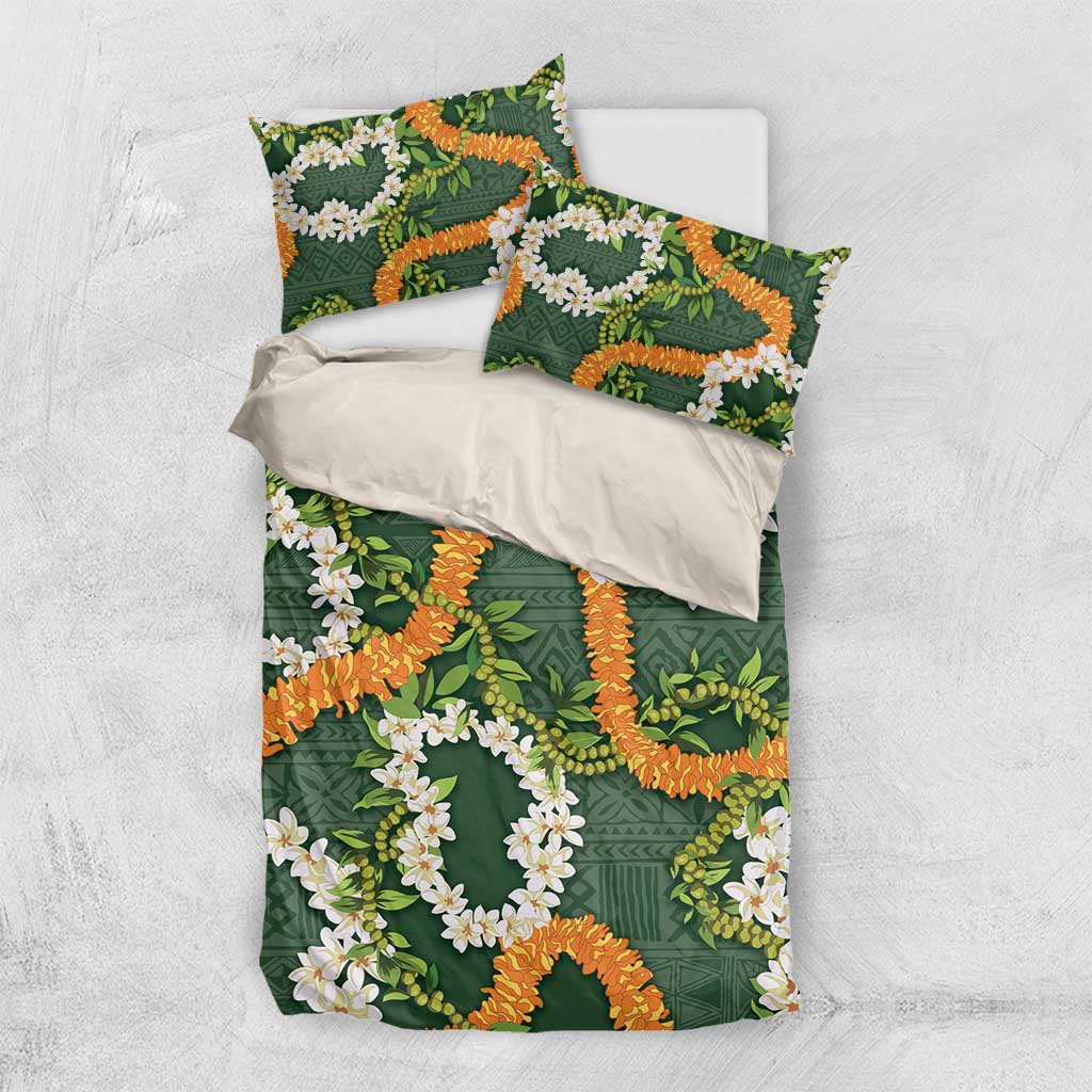 Aloha Festive Hawaii Bedding Set Mokihana - Maile and Ilima on Forest Green - Polynesian Pride