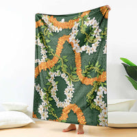 Aloha Festive Hawaii Blanket Mokihana - Maile and Ilima on Forest Green - Polynesian Pride
