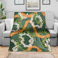 Aloha Festive Hawaii Blanket Mokihana - Maile and Ilima on Forest Green - Polynesian Pride