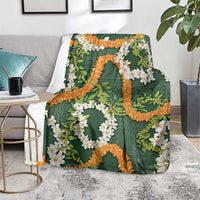 Aloha Festive Hawaii Blanket Mokihana - Maile and Ilima on Forest Green - Polynesian Pride