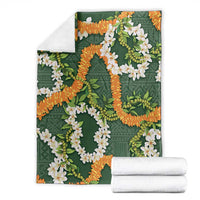 Aloha Festive Hawaii Blanket Mokihana - Maile and Ilima on Forest Green - Polynesian Pride