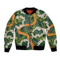 Aloha Festive Hawaii Bomber Jacket Mokihana - Maile and Ilima on Forest Green - Polynesian Pride