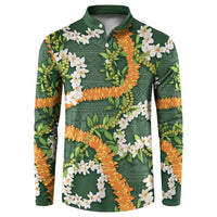 Aloha Festive Hawaii Button Sweatshirt Mokihana - Maile and Ilima on Forest Green - Polynesian Pride