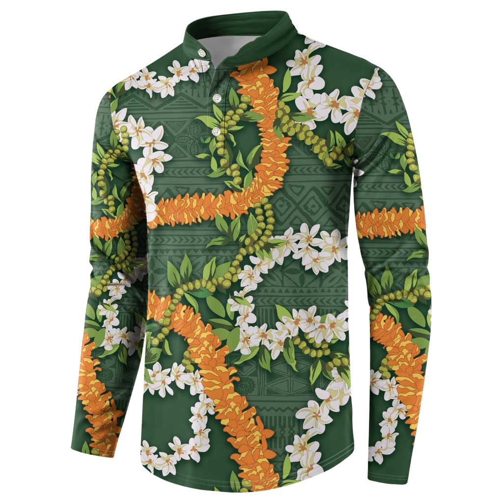 Aloha Festive Hawaii Button Sweatshirt Mokihana - Maile and Ilima on Forest Green - Polynesian Pride