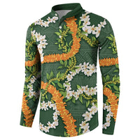 Aloha Festive Hawaii Button Sweatshirt Mokihana - Maile and Ilima on Forest Green - Polynesian Pride