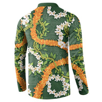 Aloha Festive Hawaii Button Sweatshirt Mokihana - Maile and Ilima on Forest Green - Polynesian Pride