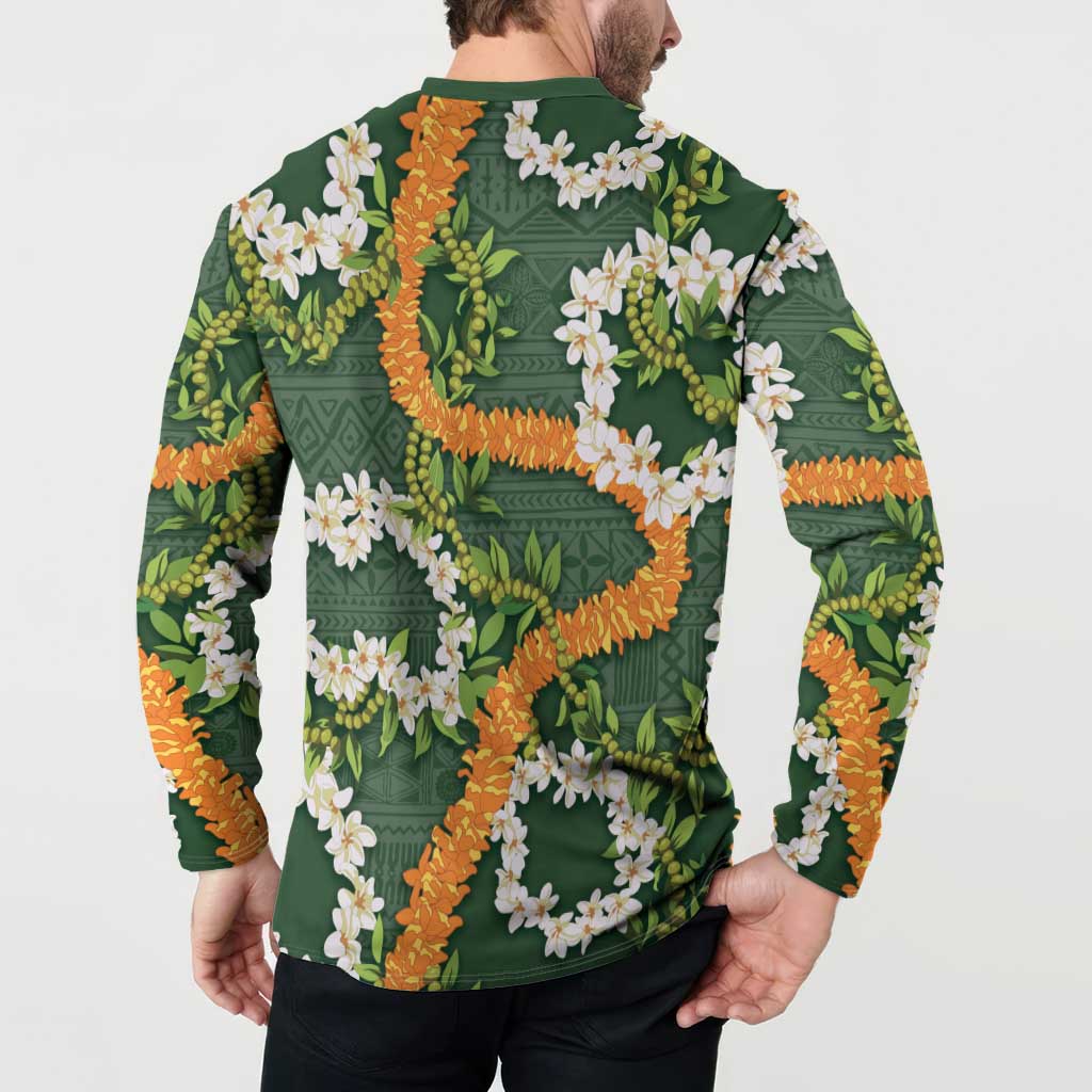 Aloha Festive Hawaii Button Sweatshirt Mokihana - Maile and Ilima on Forest Green - Polynesian Pride