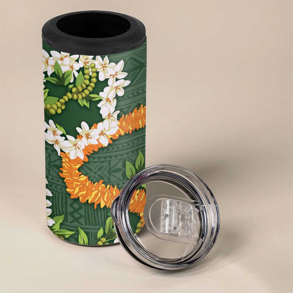 Aloha Festive Hawaii 4 in 1 Can Cooler Tumbler Mokihana - Maile and Ilima on Forest Green - Polynesian Pride