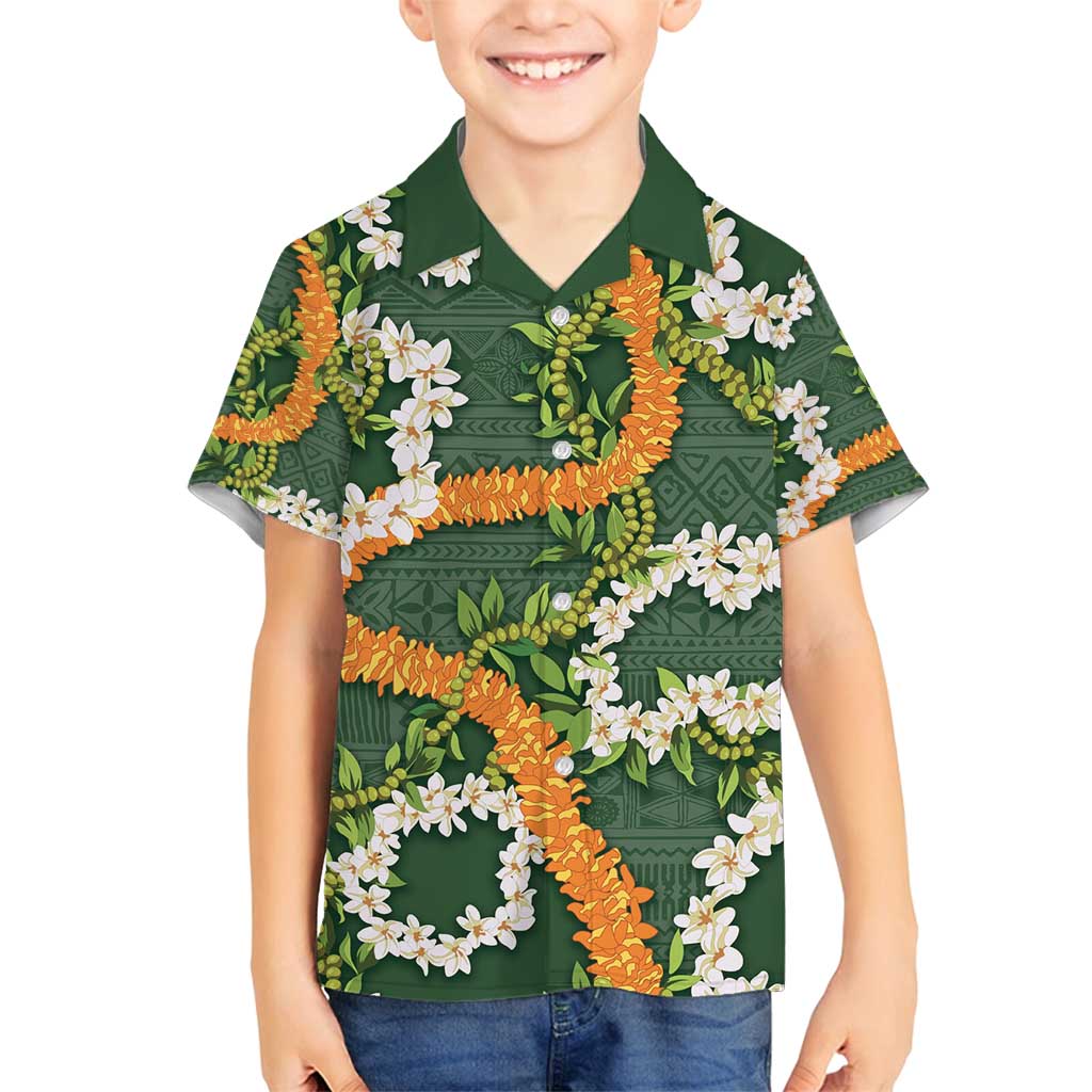 Aloha Festive Hawaii Family Matching Tank Maxi Dress and Hawaiian Shirt Mokihana - Maile and Ilima on Forest Green - Polynesian Pride