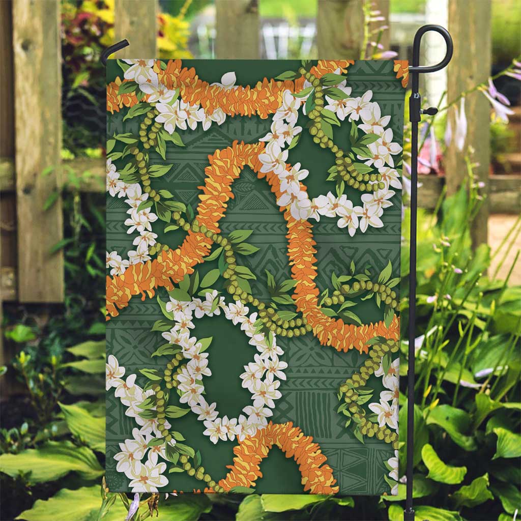 Aloha Festive Hawaii Garden Flag Mokihana - Maile and Ilima on Forest Green - Polynesian Pride