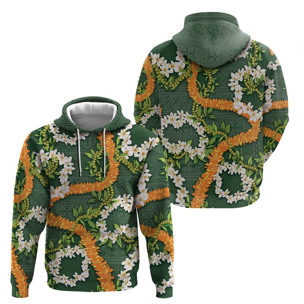 Aloha Festive Hawaii Hoodie Mokihana - Maile and Ilima on Forest Green - Polynesian Pride
