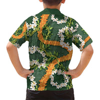 Aloha Festive Hawaii Kid Hawaiian Shirt Mokihana - Maile and Ilima on Forest Green - Polynesian Pride