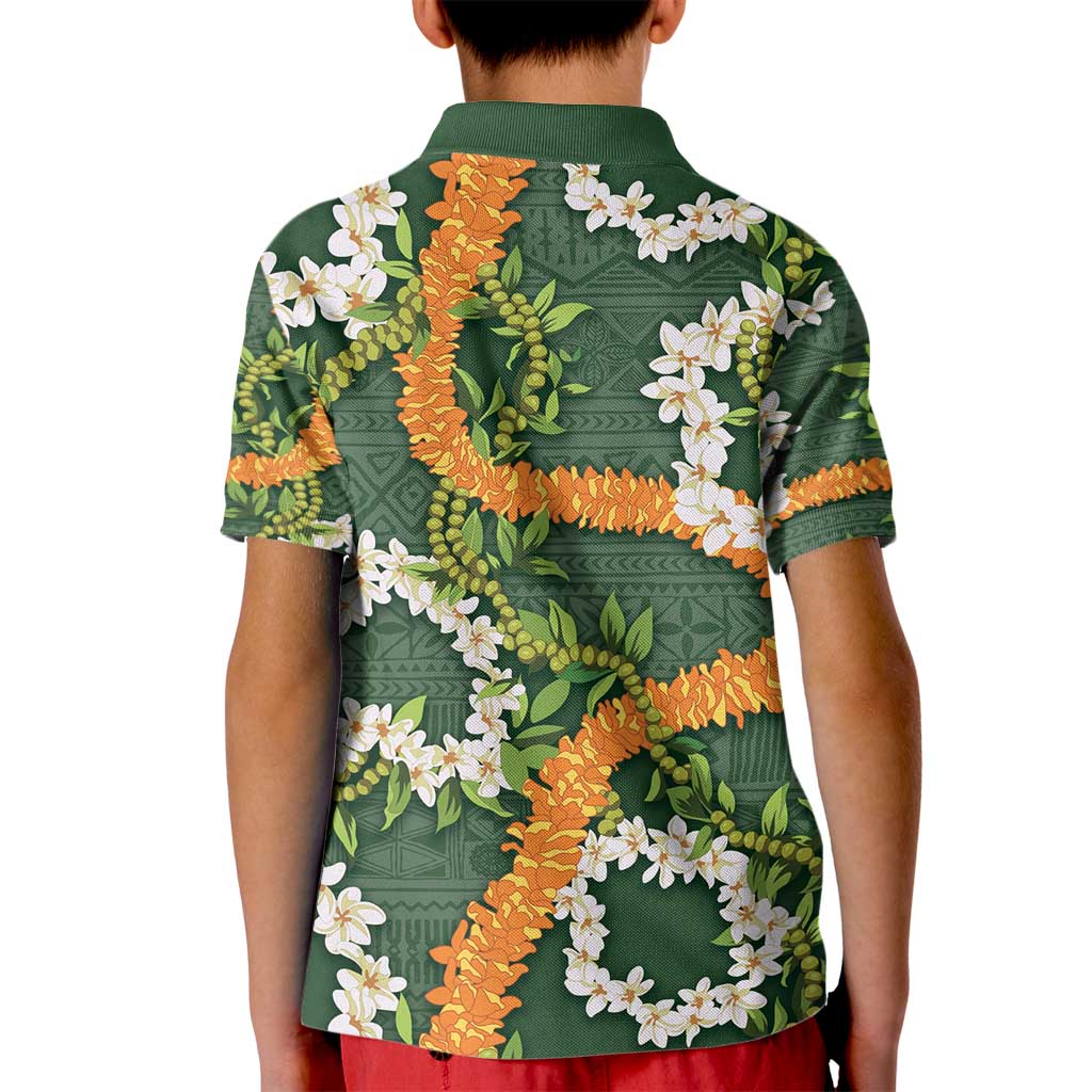 Aloha Festive Hawaii Kid Polo Shirt Mokihana - Maile and Ilima on Forest Green - Polynesian Pride