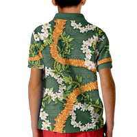 Aloha Festive Hawaii Kid Polo Shirt Mokihana - Maile and Ilima on Forest Green - Polynesian Pride