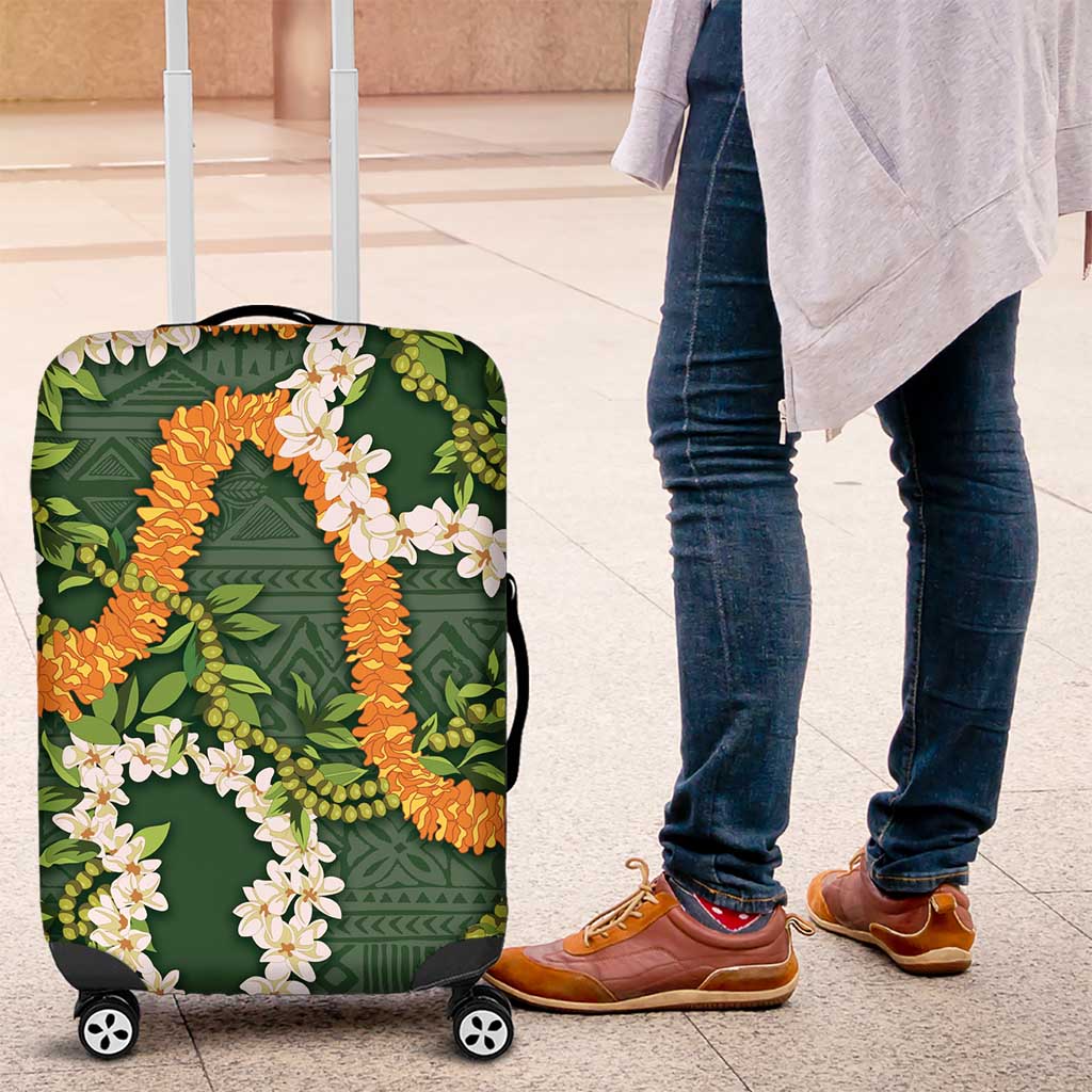 Aloha Festive Hawaii Luggage Cover Mokihana - Maile and Ilima on Forest Green - Polynesian Pride