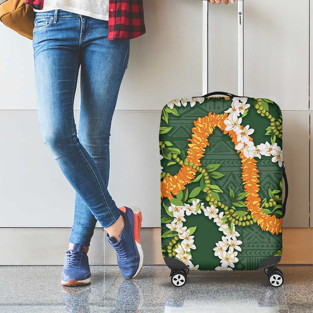 Aloha Festive Hawaii Luggage Cover Mokihana - Maile and Ilima on Forest Green - Polynesian Pride