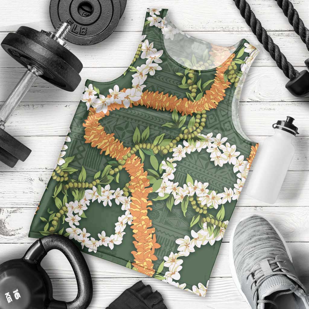 Aloha Festive Hawaii Men Tank Top Mokihana - Maile and Ilima on Forest Green - Polynesian Pride