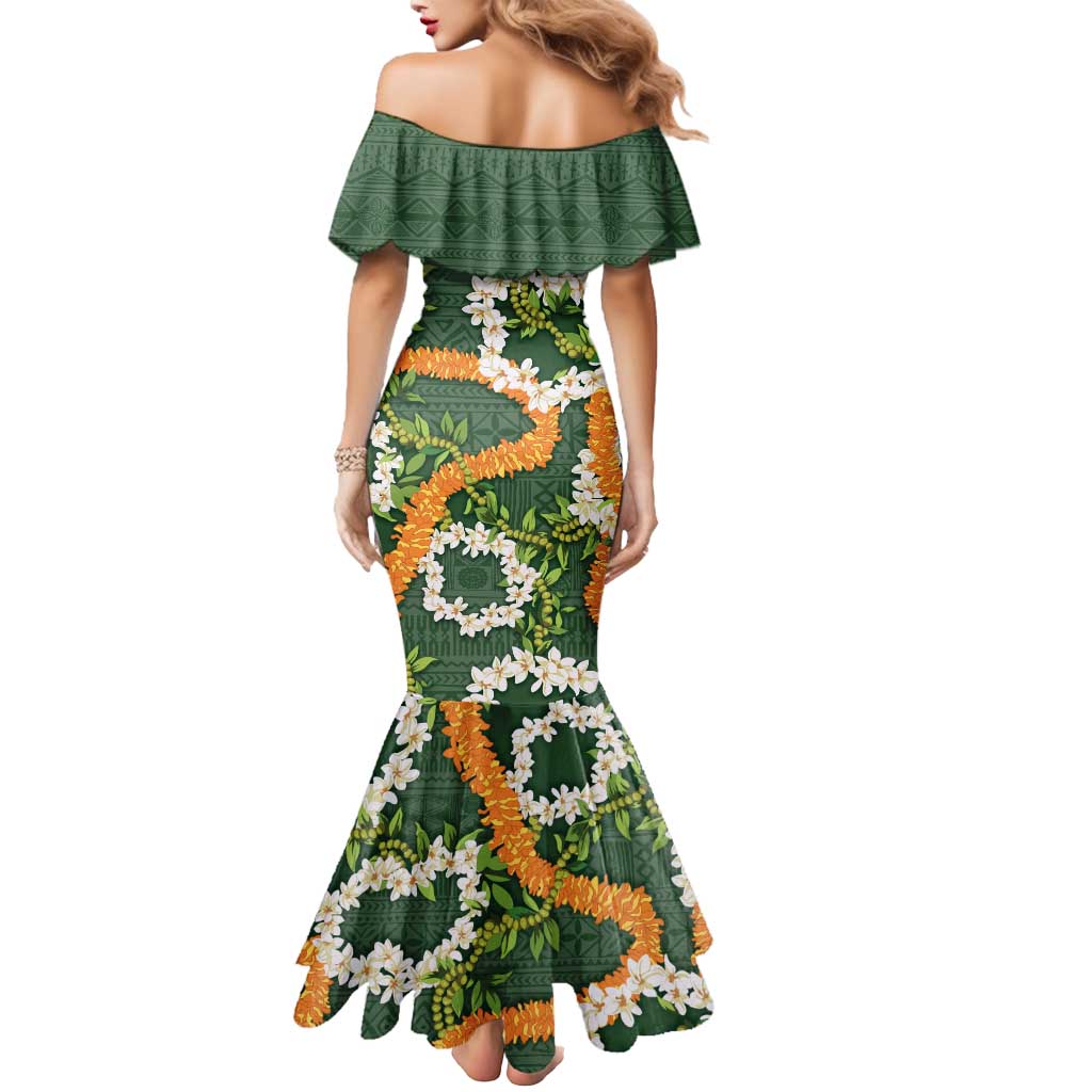Aloha Festive Hawaii Mermaid Dress Mokihana - Maile and Ilima on Forest Green - Polynesian Pride