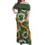 Aloha Festive Hawaii Off Shoulder Maxi Dress Mokihana - Maile and Ilima on Forest Green - Polynesian Pride