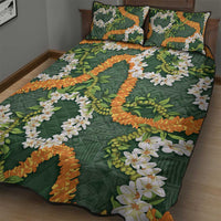 Aloha Festive Hawaii Quilt Bed Set Mokihana - Maile and Ilima on Forest Green - Polynesian Pride