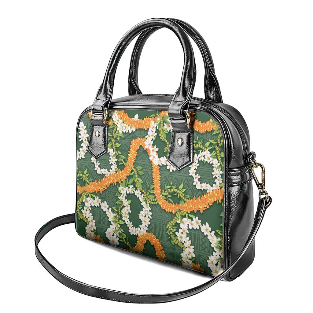 Aloha Festive Hawaii Shoulder Handbag Mokihana - Maile and Ilima on Forest Green - Polynesian Pride