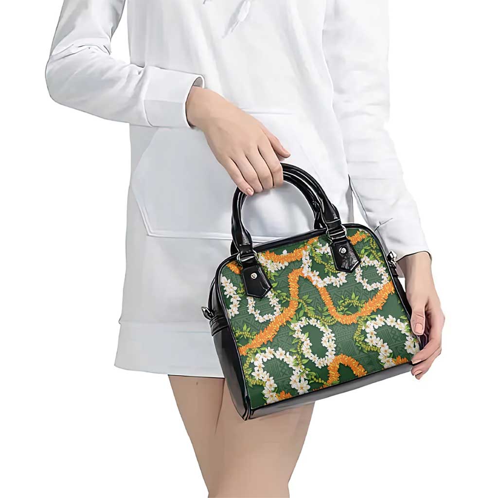 Aloha Festive Hawaii Shoulder Handbag Mokihana - Maile and Ilima on Forest Green - Polynesian Pride