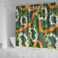 Aloha Festive Hawaii Shower Curtain Mokihana - Maile and Ilima on Forest Green - Polynesian Pride