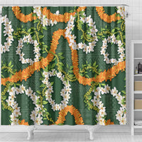 Aloha Festive Hawaii Shower Curtain Mokihana - Maile and Ilima on Forest Green - Polynesian Pride