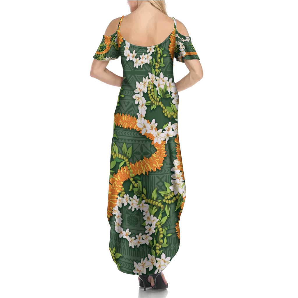 Aloha Festive Hawaii Summer Maxi Dress Mokihana - Maile and Ilima on Forest Green - Polynesian Pride