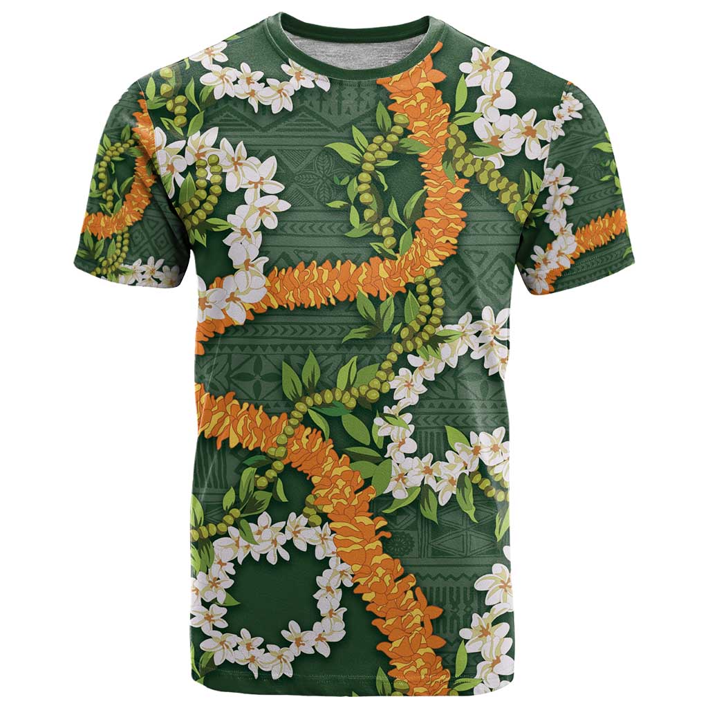 Aloha Festive Hawaii T Shirt Mokihana - Maile and Ilima on Forest Green - Polynesian Pride